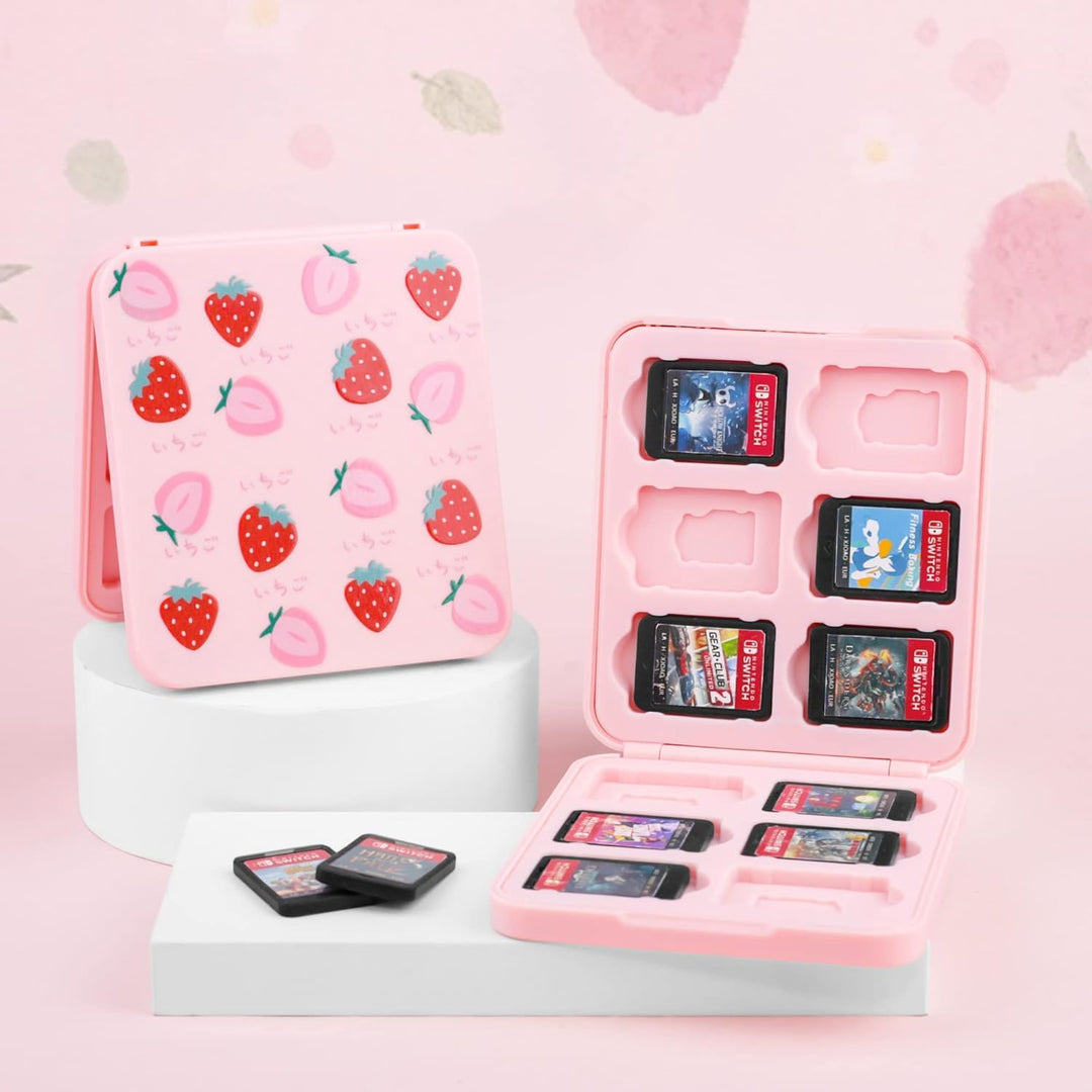 RHOTALL Niedliche Erdbeer-Tragetasche für Nintendo Switch, harte tragbare Reisetasche für Switch-Zub