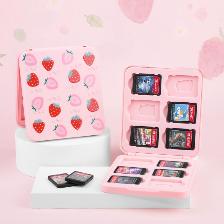 RHOTALL Niedliche Erdbeer-Tragetasche für Nintendo Switch, harte tragbare Reisetasche für Switch-Zub