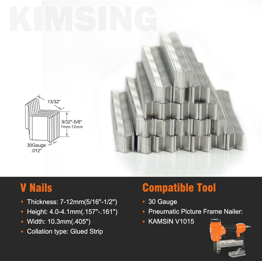 KIMSING 30 Gauge 12mm Länge V-Nägel, 4000 PCS/BOX, Bilderrahmennägel für hartes oder weiches Holz, f