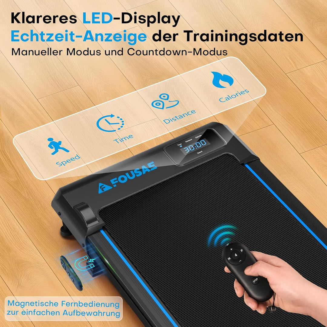 FOUSAE Walking Pad, 1-10 km/h Laufband für Zuhause mit 9% Steigung, 2.5HP Walking Machine mit LED-An
