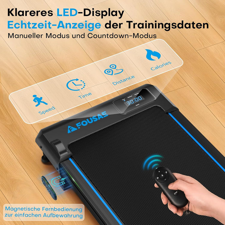 FOUSAE Walking Pad, 1-10 km/h Laufband für Zuhause mit 9% Steigung, 2.5HP Walking Machine mit LED-An