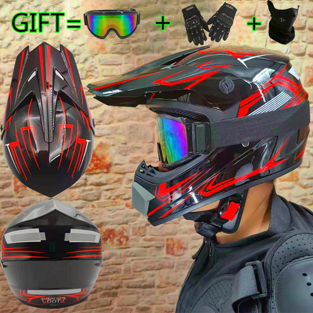 Downhill Motorradhelm Kinder, Helm Set Herren ATV Motorradhelm D.O.T Zertifizierter Helm Mit Brille