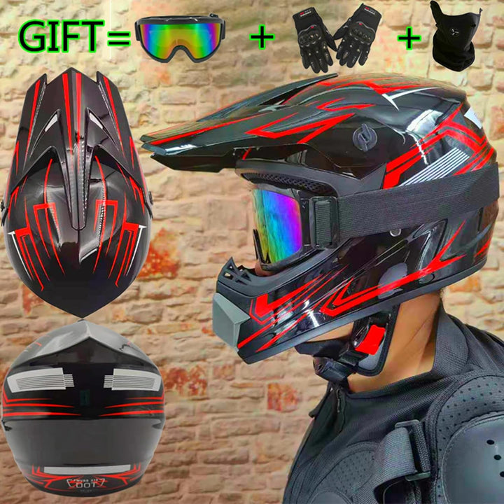 Downhill Motorradhelm Kinder, Helm Set Herren ATV Motorradhelm D.O.T Zertifizierter Helm Mit Brille