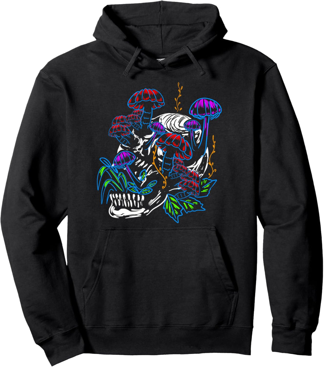 Shrooms On Skull Minimal Cool Dance Techno EDM Lover Gift Pullover Hoodie