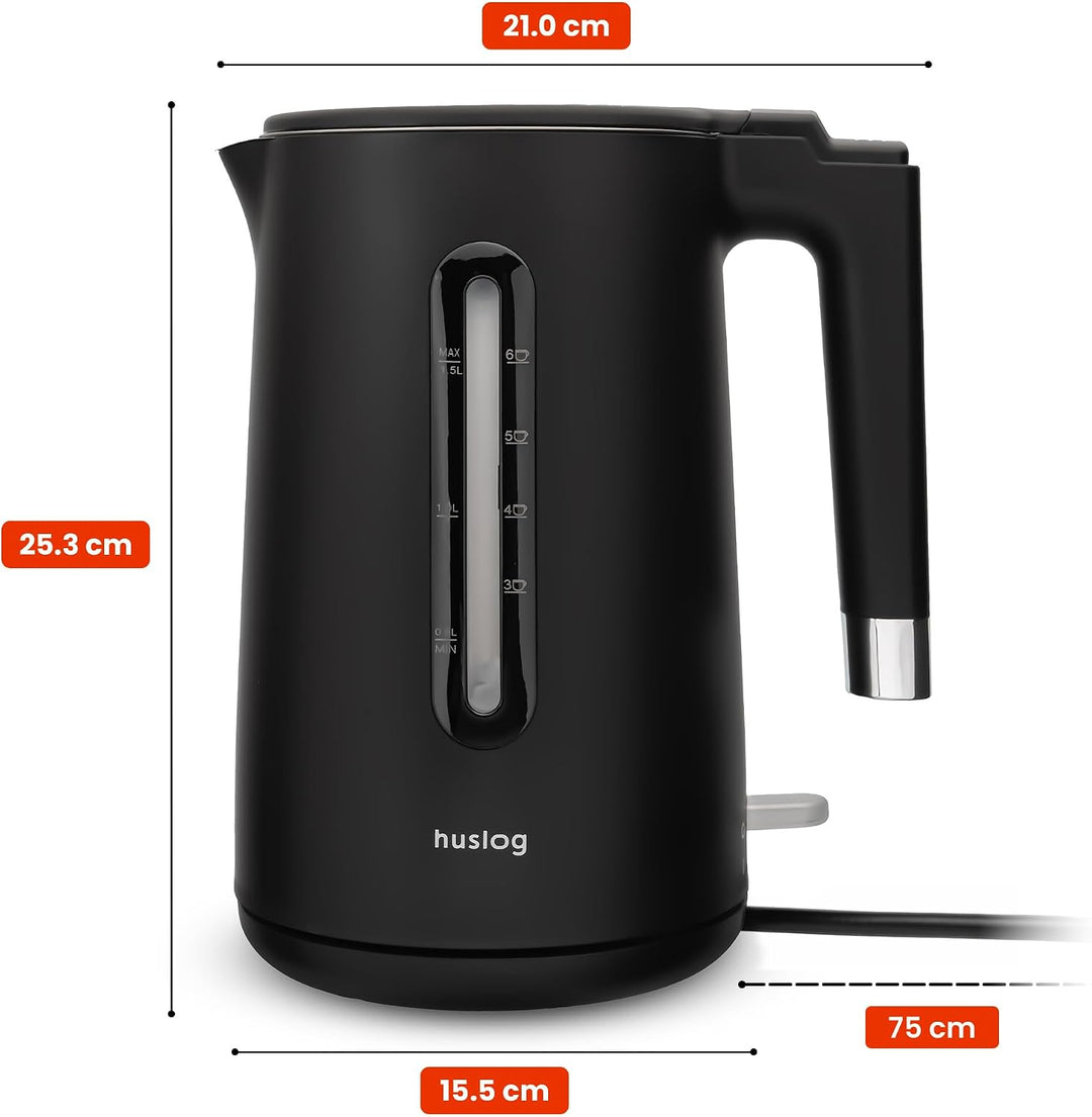 Wasserkocher 1,5L 2200W Double Wall Cool-Touch Edelstahl 304, BPA-frei, mit Wasserstandsanzeige, 360