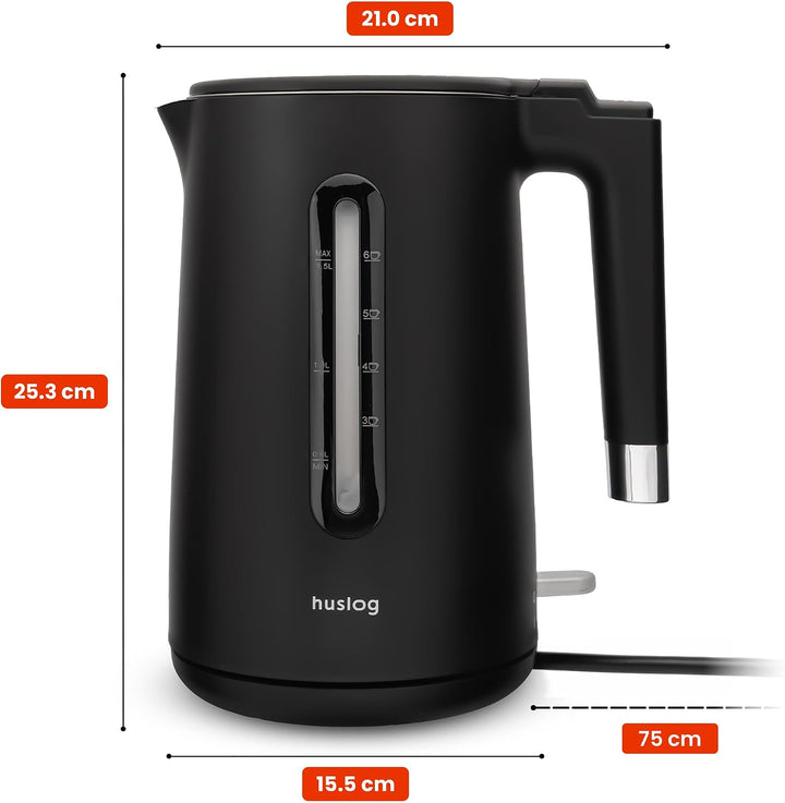 Wasserkocher 1,5L 2200W Double Wall Cool-Touch Edelstahl 304, BPA-frei, mit Wasserstandsanzeige, 360