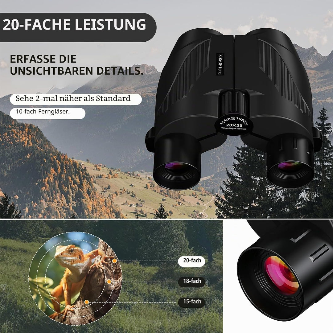 Fernglas 20x25 für Erwachsene & Kinder 8-12 | Mini Kompakt Fernglas Klein | BAK4 FMC Optik, Wasserdi