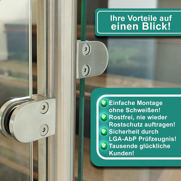 PRIOstahl Glashalter 4 Stück Glasklemmen Klemmhalter Glasplattenhalter 50 x 40 x 26 mm mit Sicherung