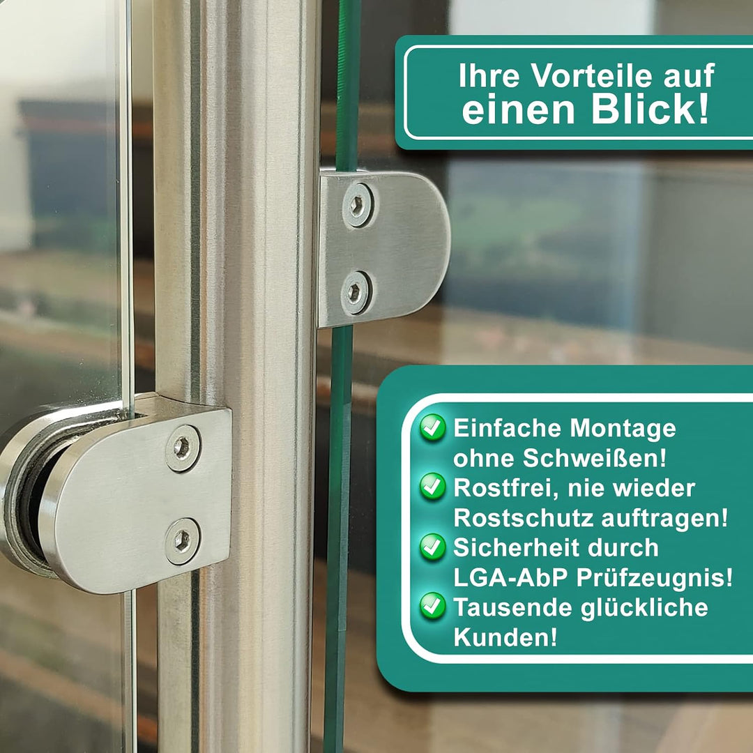 PRIOstahl Glashalter 4 Stück Glasklemmen Klemmhalter Glasplattenhalter 50 x 40 x 26 mm mit Sicherung