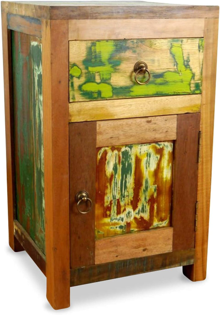 livasia Teakholz Nachtschrank aus Java | Recyceltes buntes Bootsholz | Asiatische Möbel | Designer M