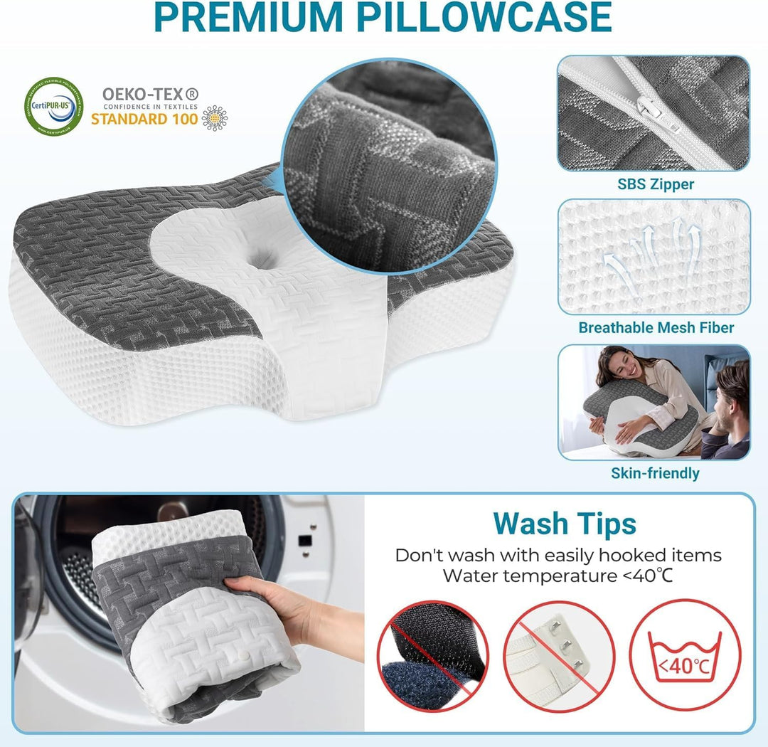 Elviros Orthopädisches Kissen aus Memory Foam, Kopfkissen Nackenschmerzen, Ergonomisches Nackenhörnc