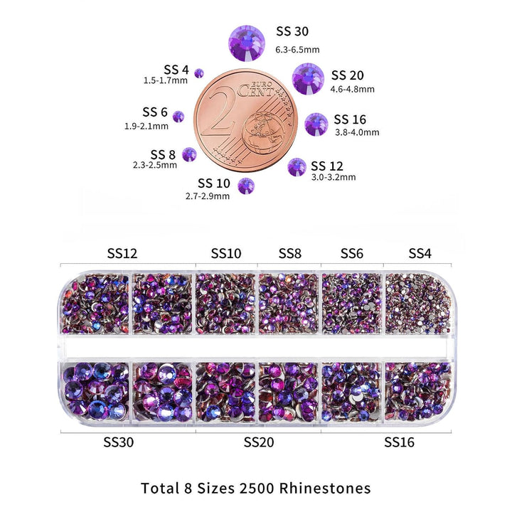 Beadsland Strasssteine für Makeup,8 Grössen 2500pcs Kristall flache Rückseite Strasssteine Gesicht E