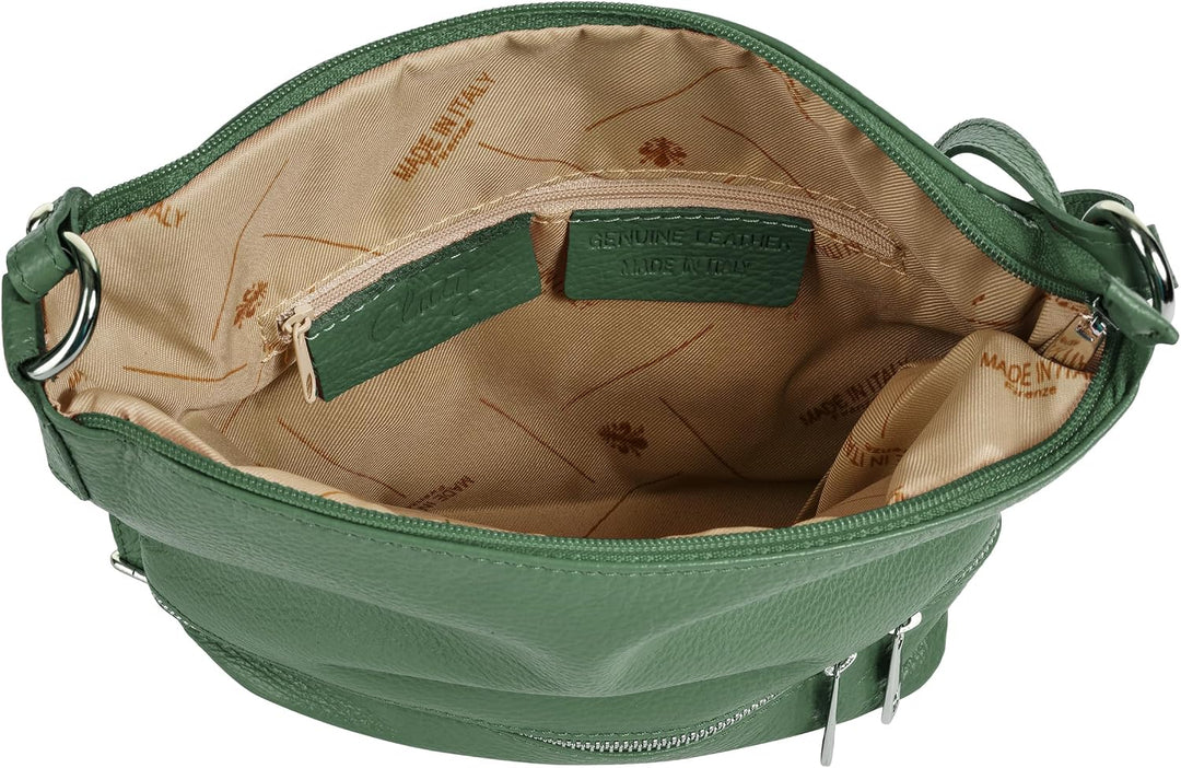 Umhängetasche Echt Leder Damen Made in Italy, verstellbarer Schultergurt, Handtasche mit Reissversch