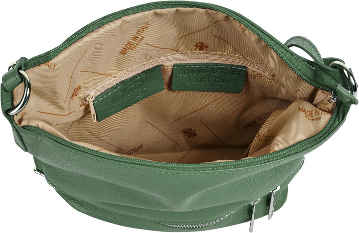 Umhängetasche Echt Leder Damen Made in Italy, verstellbarer Schultergurt, Handtasche mit Reissversch