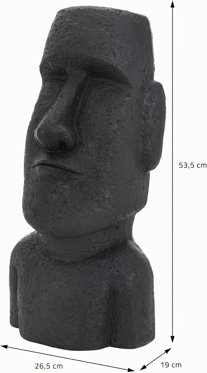 ECD Germany Moai Figur Rapa Nui Kopf 53,5 cm hoch aus wetterfestem Steinguss Kunstharz, Anthrazit, O