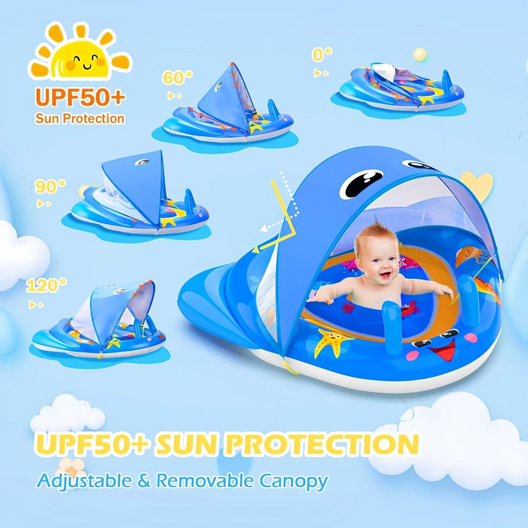 KAHEIGN Schwimmring Baby mit UPF50+ Sonnendach, 120 x 105cm Float Aufblasbare Baby Schwimmreifen Sch