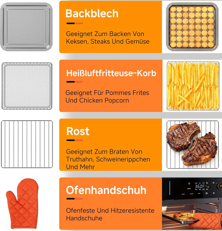 OUNIN 18L Multifunktionsbackofen, 11-in-1 Dampfbackofen und Heissluftfritteuse, Zweigaren, 360° Umlu