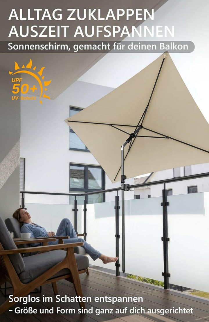 4smile Sonnenschirm Balkon SunnyShade Plus, mit Sonnenschirm Schutzhülle - Sonnnenschutz Balkon SET,