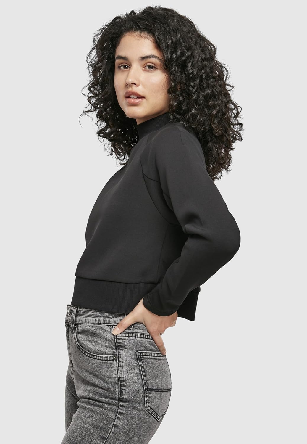 Urban Classics Damen Tb3782-ladies Interlock Short Turtleneck Crew Sweatshirts XS Schwarz, XS Schwar