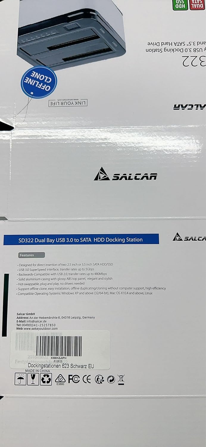 Salcar USB 3.0 Offline Klon Dockingstation mit 2 Einschüben optimiert für HDD/SSD Festplatte 2,5 und