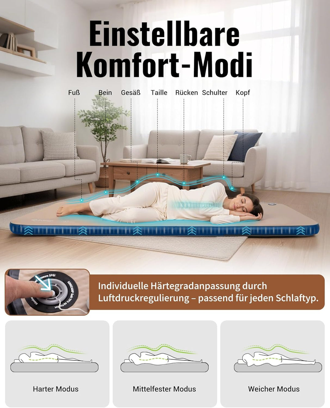 KingCamp Isomatte Camping,8CM Dicke,100cm Breit Camping Matratze,Ruckelfreie Schlafmatte Drop-Stitch