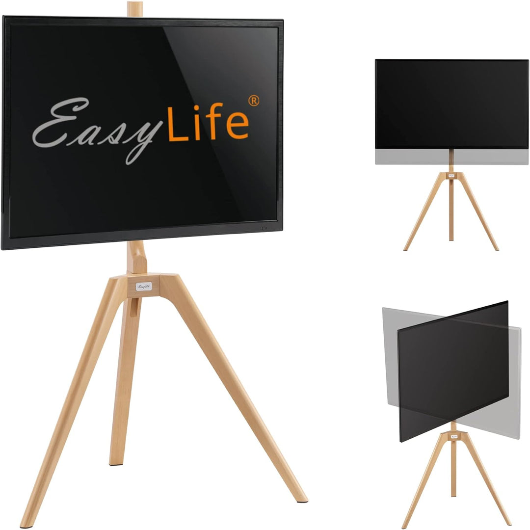 EasyLife - TV Stativ Holz Staffelei Tripod - Studio TV Stand bis 65'' Zoll & 40 kg Fernseher/Monitor
