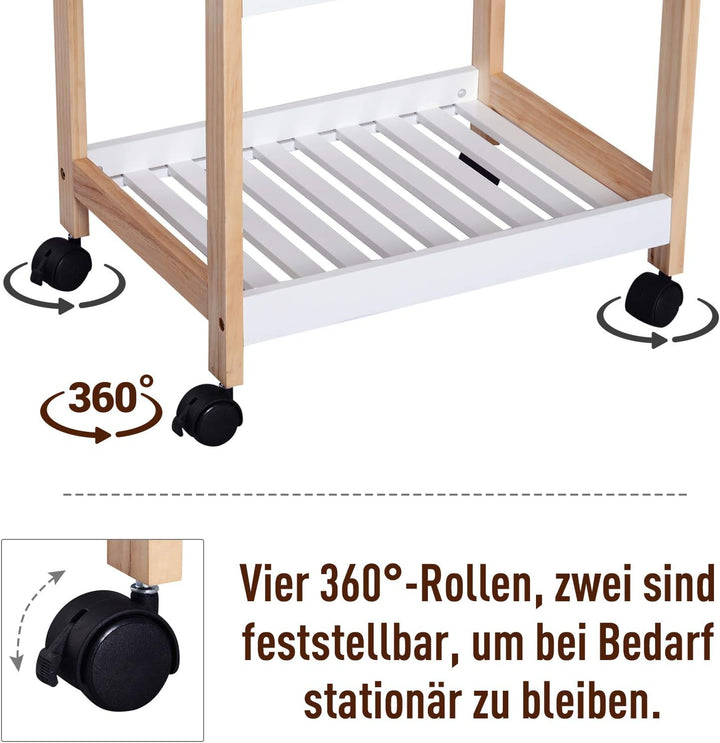 HOMCOM Küchenrollwagen Küchenwagen rollbar Küchentrolley Servierwagen abnehmbares Tablett Bambus + M