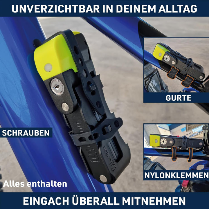 UR476Y Innovatives Fahrradschloss mit/ohne Alarm 120dB Hi-Tech, Faltschloss Fahrrad 2-in-1 Hohe Sich