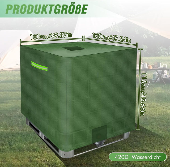MaxAwe 1000L IBC Tank Abdeckung, Abdeckplane für Wassertank mit Klettverschluss und Reflexstreifen,