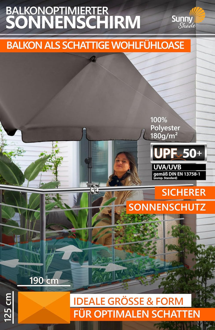 4smile Sonnenschirm Balkon SunnyShade - Sonnenschutz Balkon 3-in-1 SET, Sonnenschirm rechteckig 200