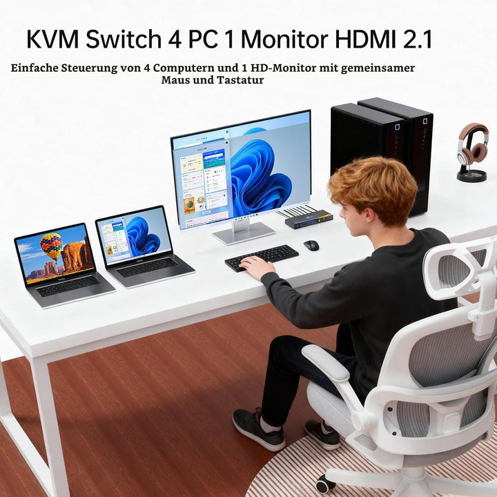 8K KVM Switch 4 PC 1 Monitor HDMI 8K@60Hz 4K@144Hz, HDMI2.1 USB 3.0 KVM Switch 4 Ports für 4 PC Teil