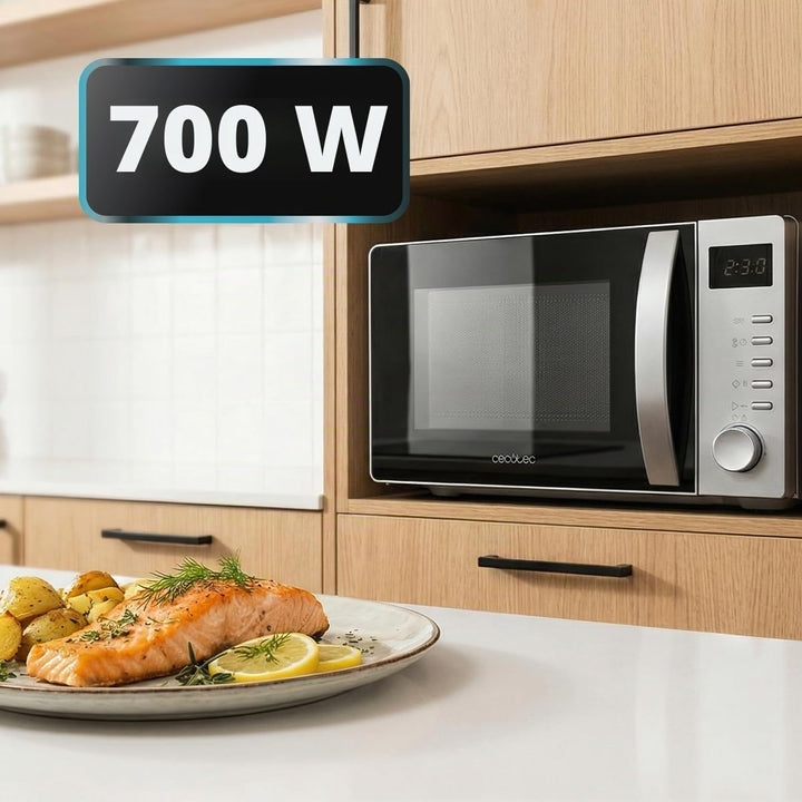 Cecotec Mikrowelle Proclean 5005 Silver. 20 Liter Fassungsvermögen, 700W Leistung, 3DWave-Technologi