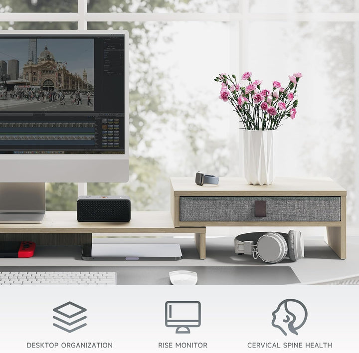 Fenge Dual Monitorständer Bildschirmständer mit Schublade für Computer TV Laptop, Monitorständer, Lä