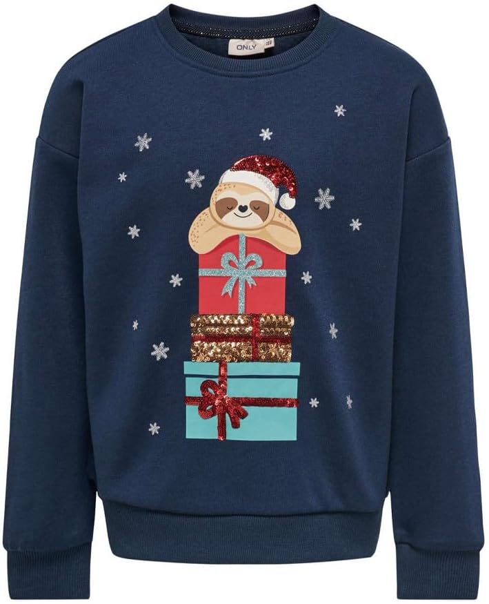 ONLY Kids Mädchen Sweatshirt KOGYDA Xmas L/S O-Neck Sequins Box SWT 128 Dress Blues, 128 Dress Blues