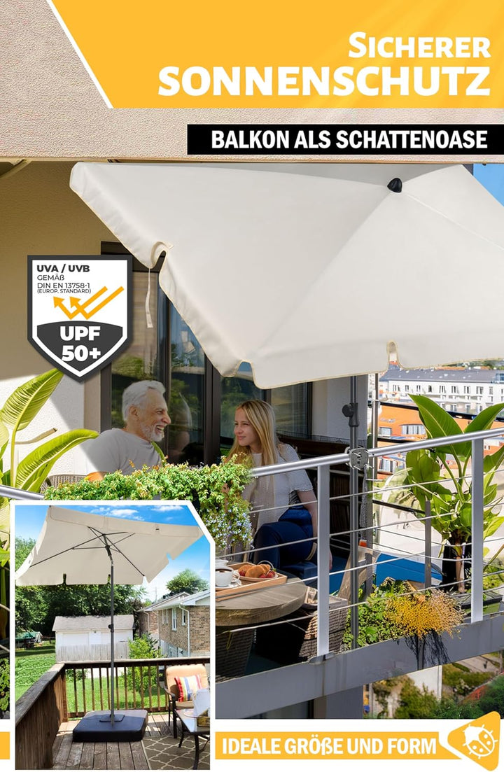 Menz Sonnenschirm, inkl. Sonnenschirmhülle - Sonnenschirm rechteckig 200 x 125 cm für Balkon, Garten