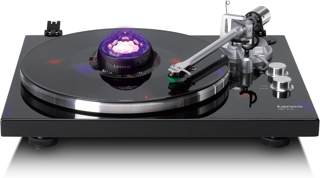 Lenco TTA-180TN - Plattenstabilisator mit RGB-Lichteffekten - 250g Plattenspieler Gewicht & Discokug