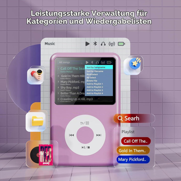 Innioasis Y1 Zeitlose Klasse 128 GB Digitaler Kinder-Musikplayer（lila）, lila