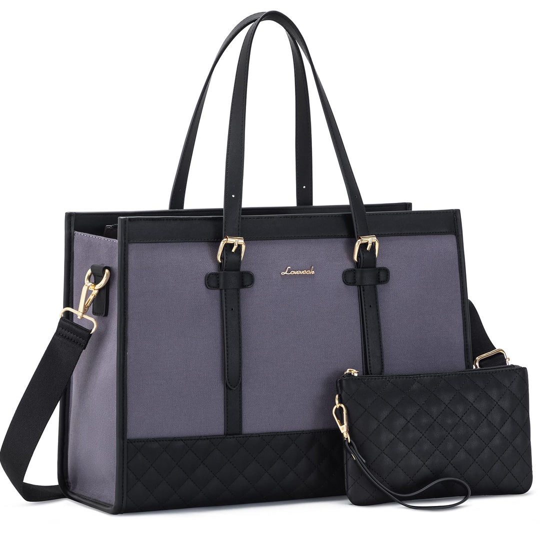 LOVEVOOK Handtasche Damen aus Leder & Canvas, Laptoptasche 15,6 Zoll, Lehrertasche Aktentasche gross