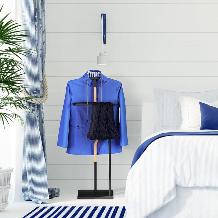 Relaxdays Herrendiener, Jackett & Hose, HBT 107x48x20 cm, Metall & Holzoptik, Stiller Diener Schlafz