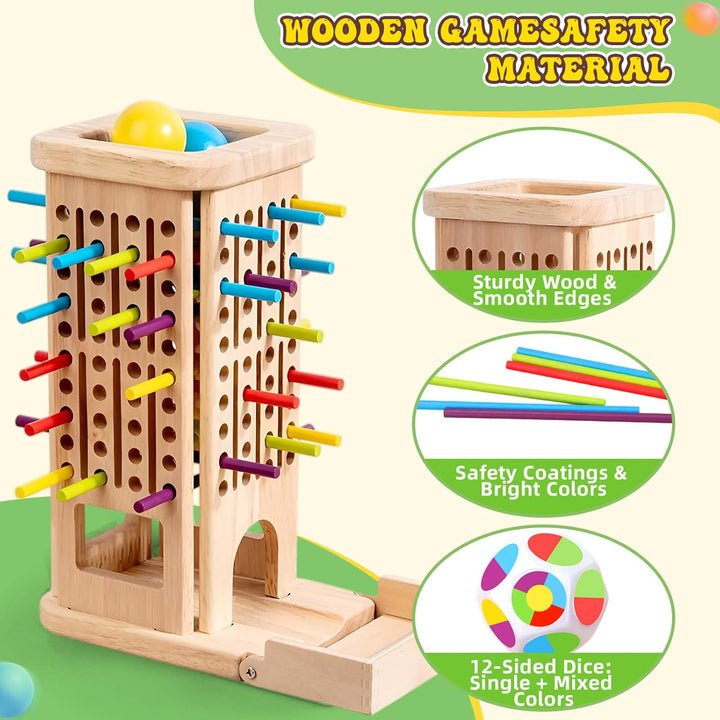 Montessori Brettspiel aus Holz für Kinder Spiel 40 Stück Bunte Holzstäbchen Würfelspiel Lernspielzeu