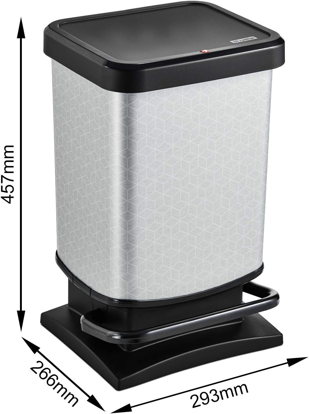 Rotho Paso Mülleimer 20l mit Pedal und Deckel, Kunststoff (PP) BPA-frei, silber hexagon, 20l (29,3 x