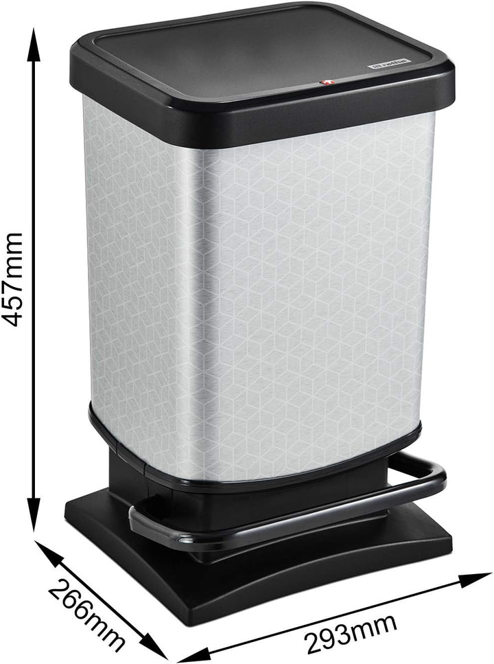 Rotho Paso Mülleimer 20l mit Pedal und Deckel, Kunststoff (PP) BPA-frei, silber hexagon, 20l (29,3 x