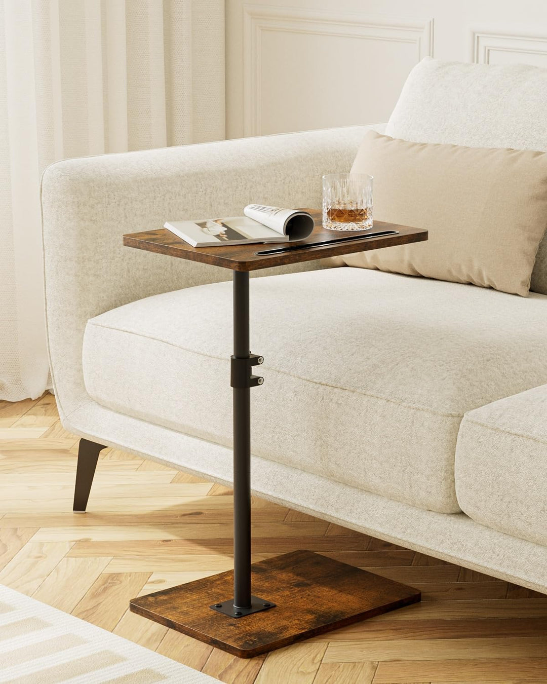 HEYZOEY Beistelltisch, C-Form Höhenverstellbar Sofatisch, 360°Rotierend Couchtisch Klein,40x30x(45-8