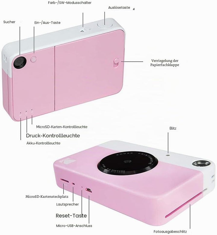 Kodak PRINTOMATIC Digitale Sofortdruckkamera, Vollfarbabzüge auf Zink 2x3 Fotopapier mit Selbstklebe