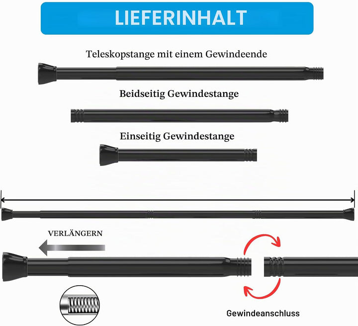 1 Stück Duschstange ohne Bohren Edelstahl Gardinenstange ohne bohren Einstellbar Klemmstange für Gar