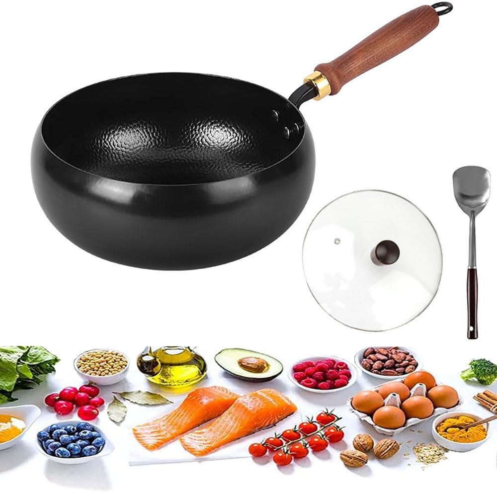 Unbeschichtete Eisenpanne, Eisen Wok, 24cm Hand-Schmiede Antikleber Eisen Pfanne ohne Beschichtung,