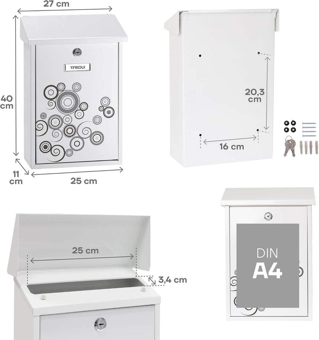 ARREGUI Premium E5606 Briefkasten aus Verzinktem Stahl, mit im Siebdruck lackiertem Motiv "Spark", G