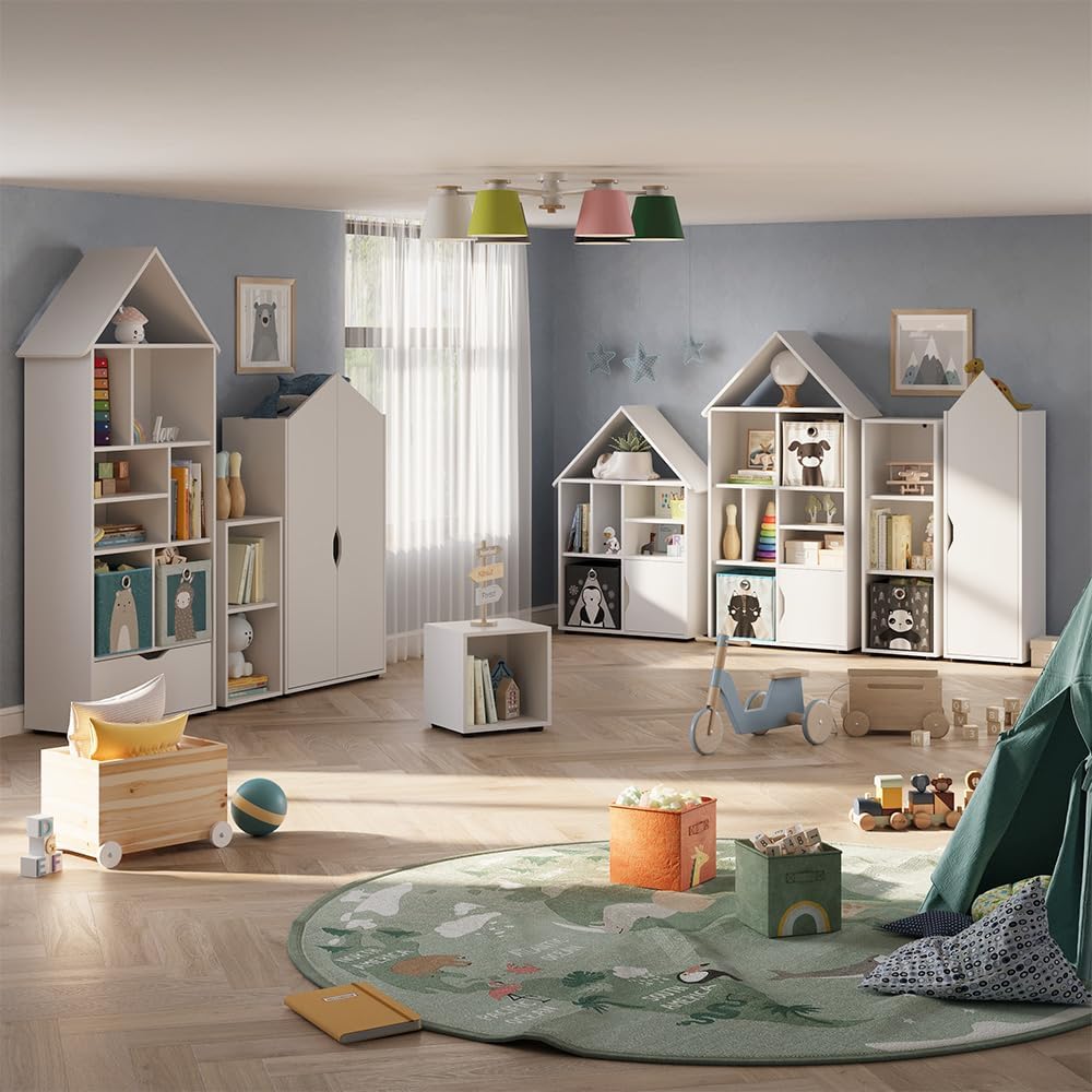 Vicco Kinderregal Estell, Weiss, 36.4 x 130.9 cm | mit offenen Ablageflächen zur Aufbewahrung von Sp