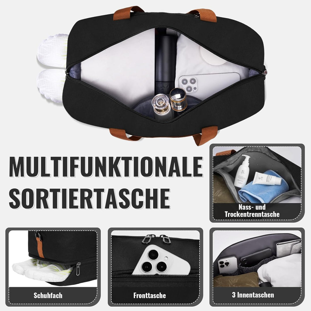 Sporttasche Damen Reisetasche Herren, Sporttaschen mit Schuhfach & Nassfach, Large Capacity Travel B