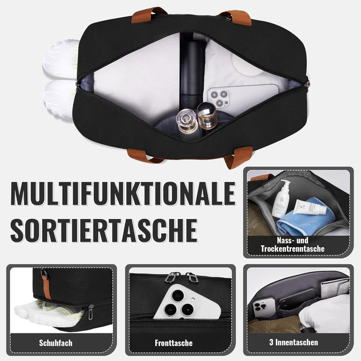 Sporttasche Damen Reisetasche Herren, Sporttaschen mit Schuhfach & Nassfach, Large Capacity Travel B